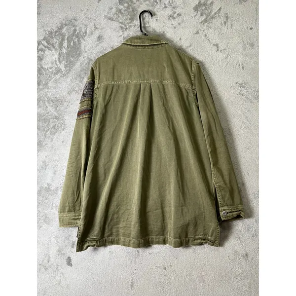 Free People Embellished Military Shirt Jacket Olive Green Embroidered Patch S - Image 3