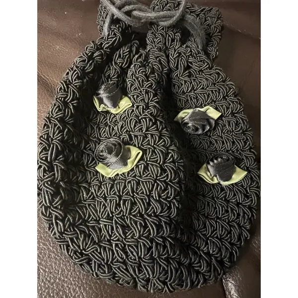 Saks 5th Avenue Vintage Black Woven Drawstring Evening Bag Made in Italy - Image 3