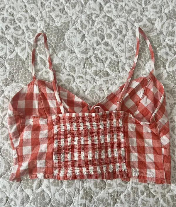 Linen Gingham Crop Top Orange - Image 3