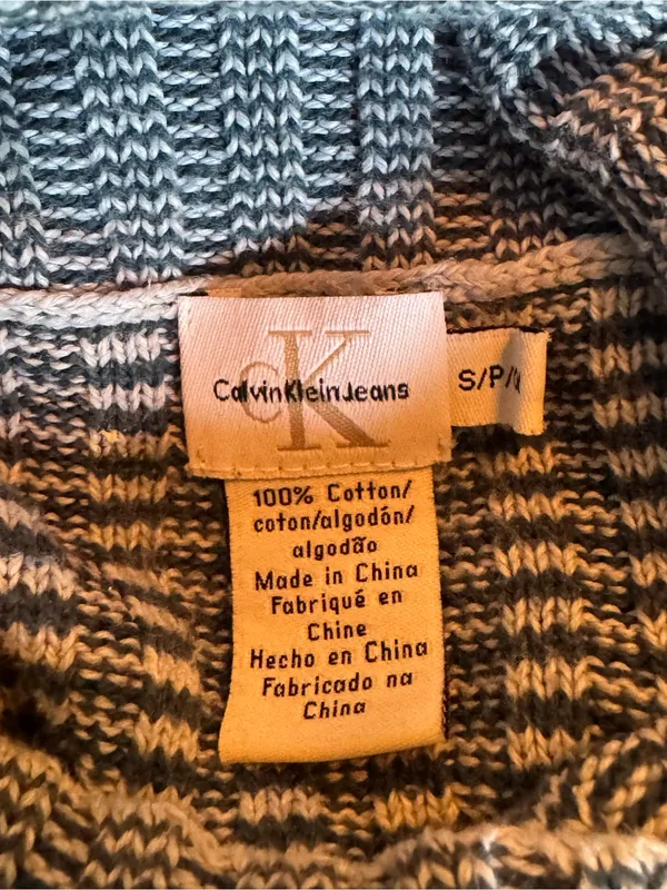 Calvin Klein green striped Ribbed Turtleneck Sweater small - Image 7