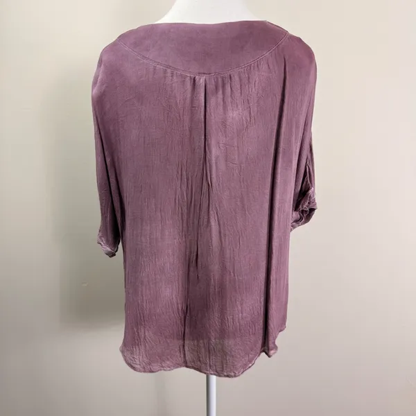 Free People Purple Acid Wash Oversized V-Neck Tunic Blouse Womens Medium - Image 3