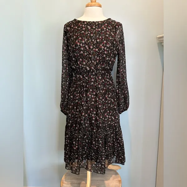 Lara Guidotti Anthropologie Floral silk blend sheer long sleeve dress size M - Image 2