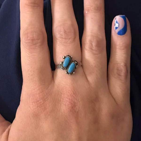 Vintage Bell‎ Company Sterling Silver Turquoise Double Stone Ring size 7 native - Image 3