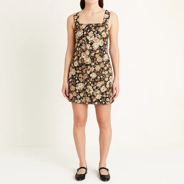 Abercrombie & Fitch Floral Linen Blend Mini Dress Brown Beige Roses Size Small - Image 16