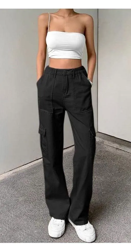 NEW Cargo Pants High Waisted Wide Leg Y2K Streetwear M - Image 2