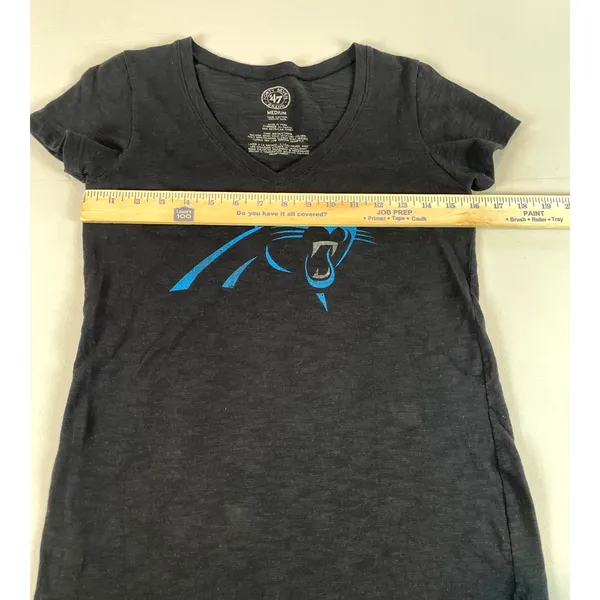 47 Brand Womens Black Carolina Panthers V Neck Cotton Tee Shirt Size M - Image 4