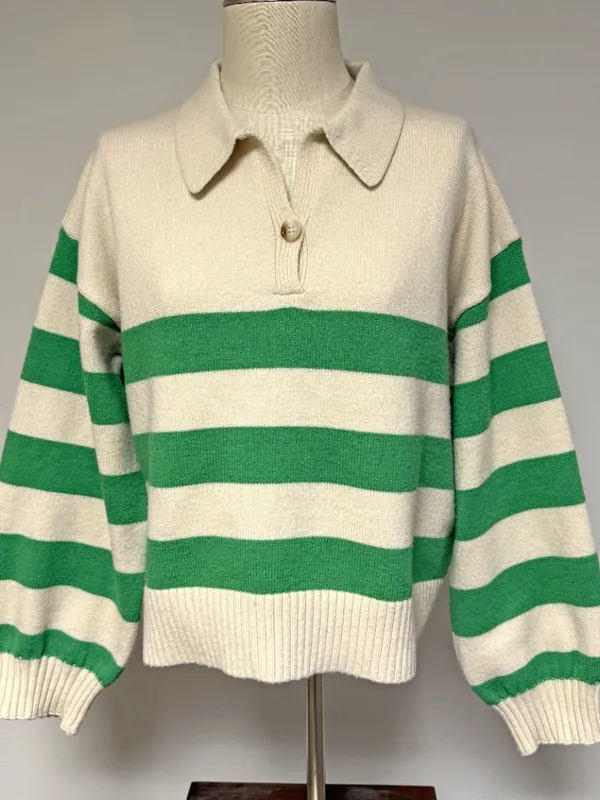 Hyfve Striped Polo Collar Knit Sweater - Image 3