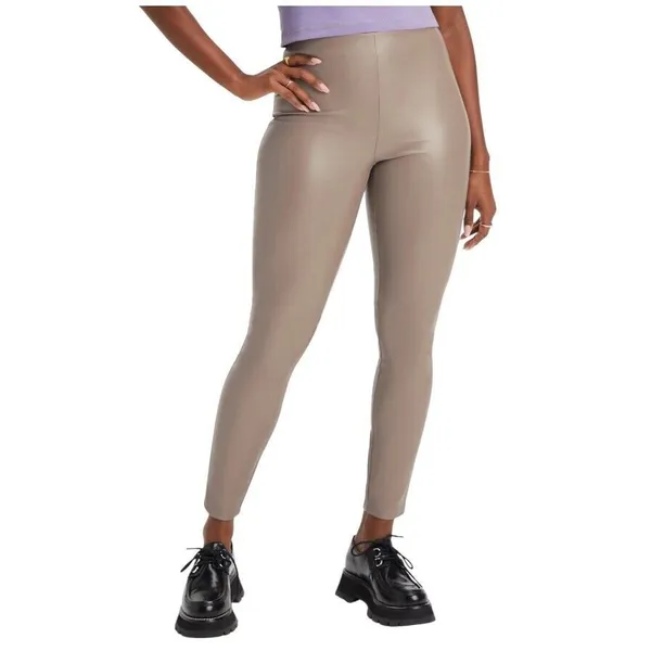 New FABLETICS Vegan Leather Pull-On Stretch Leggings Willow Bark‎ Tan Brown Sz L - Image 4