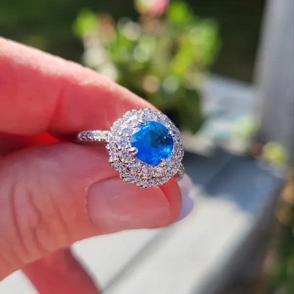 Sapphire Diamond Ring | Platinum Plated 925 Sterling Silver Size‎ 8 - Image 4
