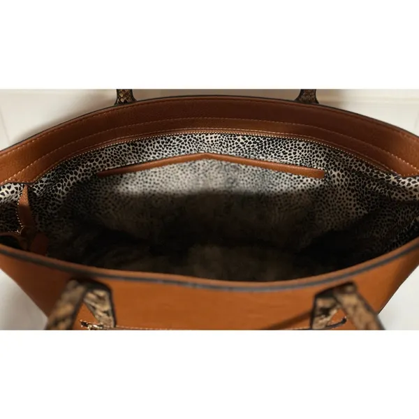 Women’s Light Brown Tote and Smaller Handbag Set‎ Animal Print - Image 4
