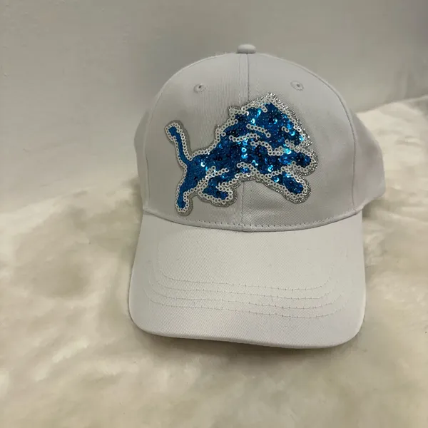 National Football League Detroit Lions hat! White baseball cap with glitter sequin lions logo!! - Image 3