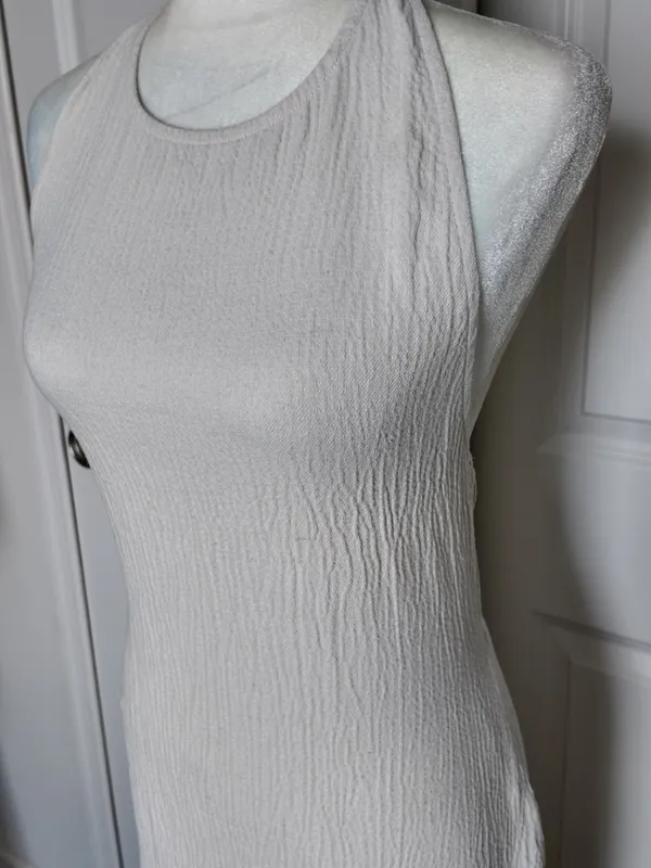 Stradivarius Textured Halter Midi Dress Ivory Size M - Image 4