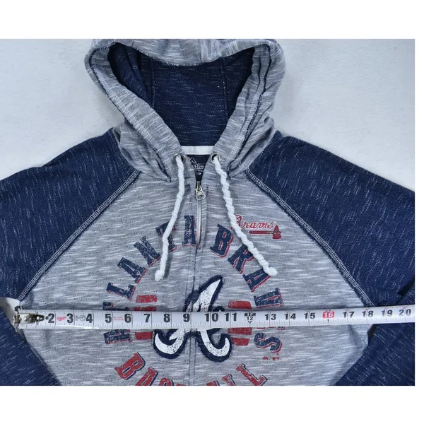 Majestic Atlanta Braves Full Zip Hoodie Blue Gray Slub Knit Baseball Womens M - Image 4