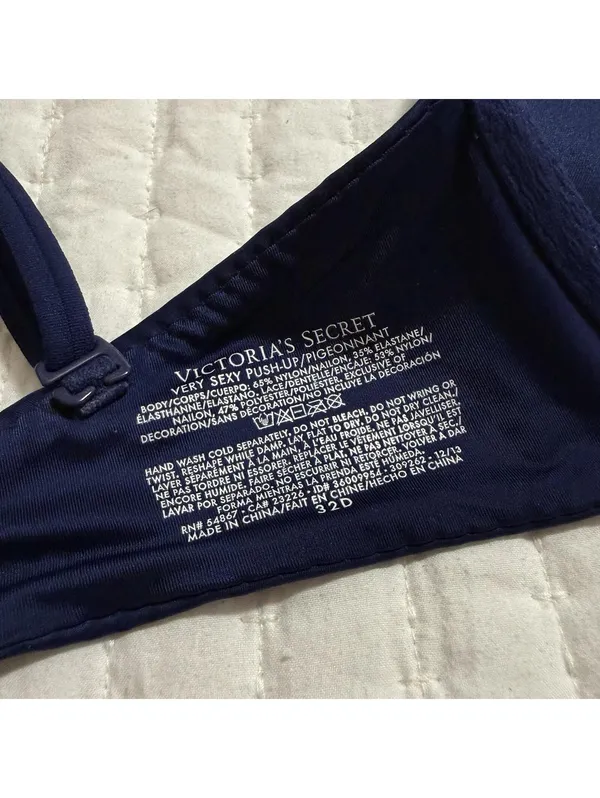 Victoria’s Secret Very Sexy Push Up Bra Underwire 32D Blue With Lace Trim - Image 7