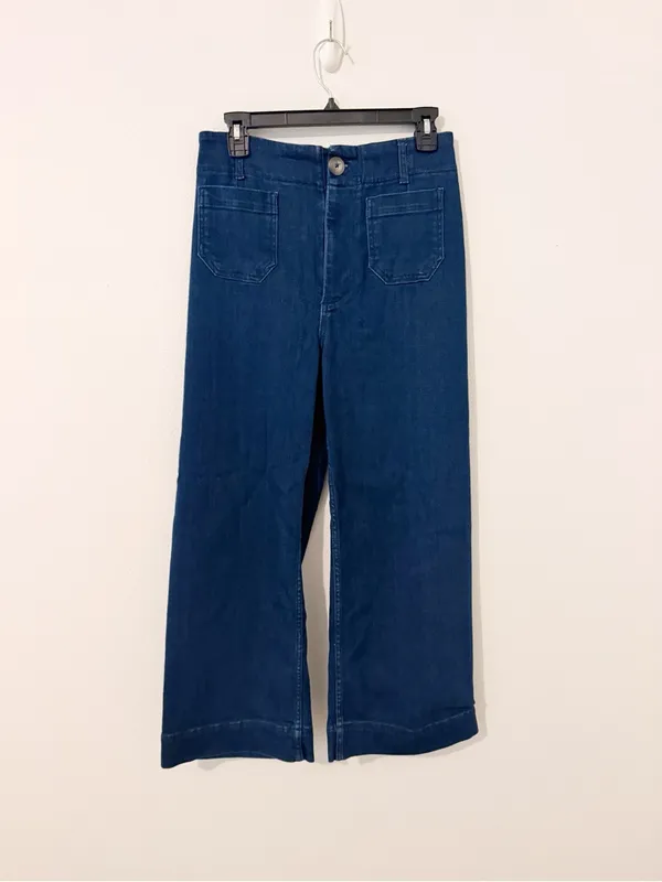 Maeve The Colette Blue High Rise Wide Leg Jeans cropped Stretch Anthro Size 2 * - Image 2