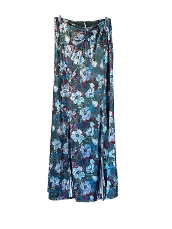 Free People Carpe Diem Convertible‎ Maxi Skirt Dress Velvet Floral Sea Glass XS - Image 3