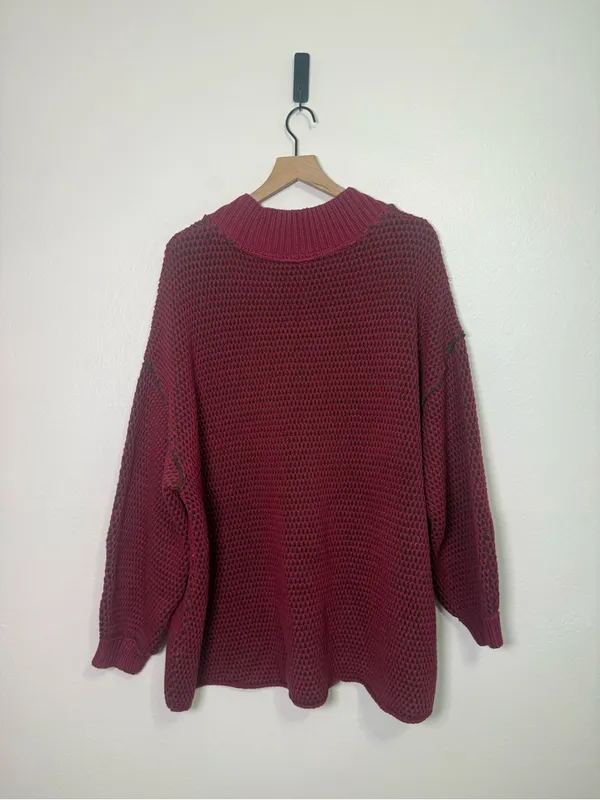 Free People Maisie Oversized Sweater - Cranberry Fudge - Image 6