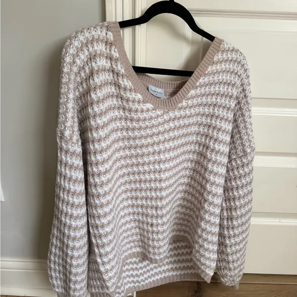 Petal & Pup Becca Crewneck Waffle Stitch Stripe Knit Sweater - Image 6