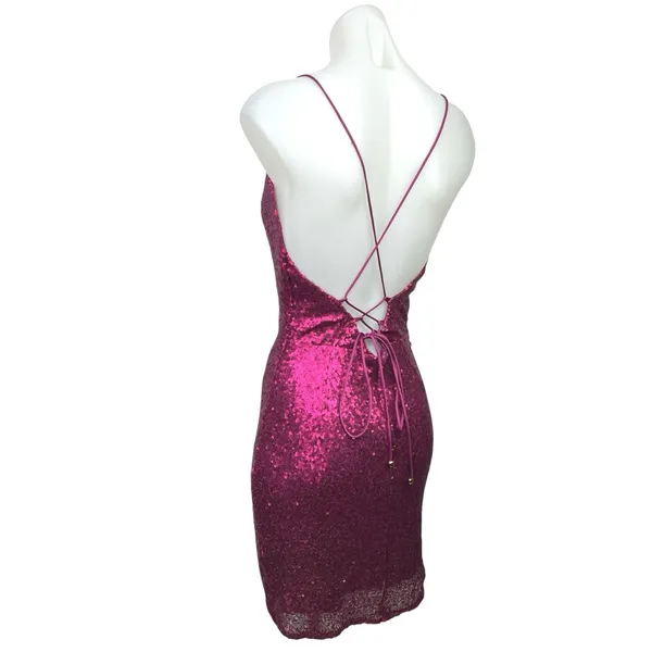 Hello Molly Pink Metallic Glitter Sequin Sleeveless Cami Camisole Mini Dress 4 - Image 6