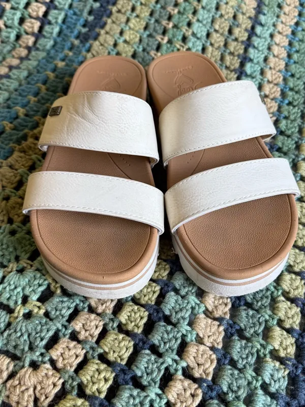 Reef White Platform Two Strap Slide Sandals - Image 2