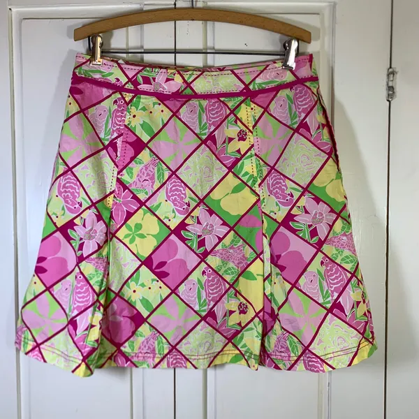 Lilly Pulitzer Pink Green Tropical Parrot Trellis ALine Mini Skirt Skort 10 READ - Image 4