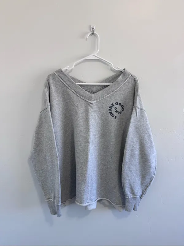 Aerie Wonder V Neck Sweatshirt good energy size M grey - Image 2
