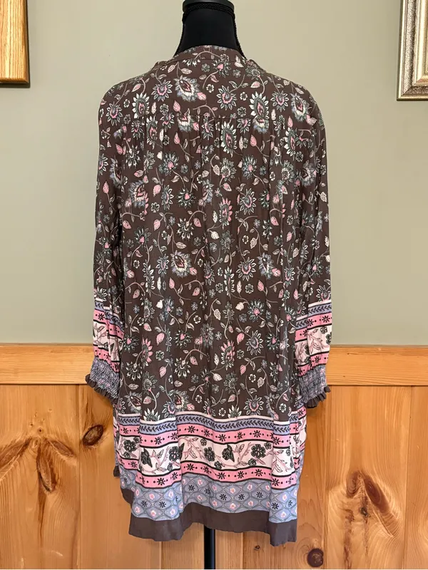 Natural Life Dara Bohemian Floral Tunic Dress in a brown & pink floral print S - Image 6