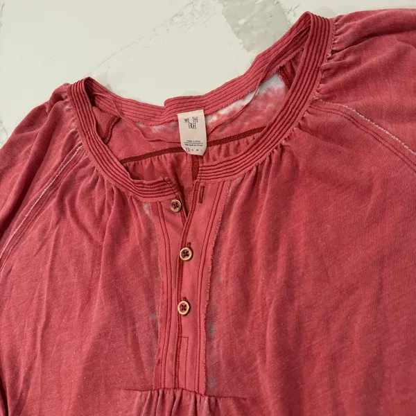 Free People We The Free Acadia Henley Top Women’s XS Oversized Vintage Red Boho - Image 5