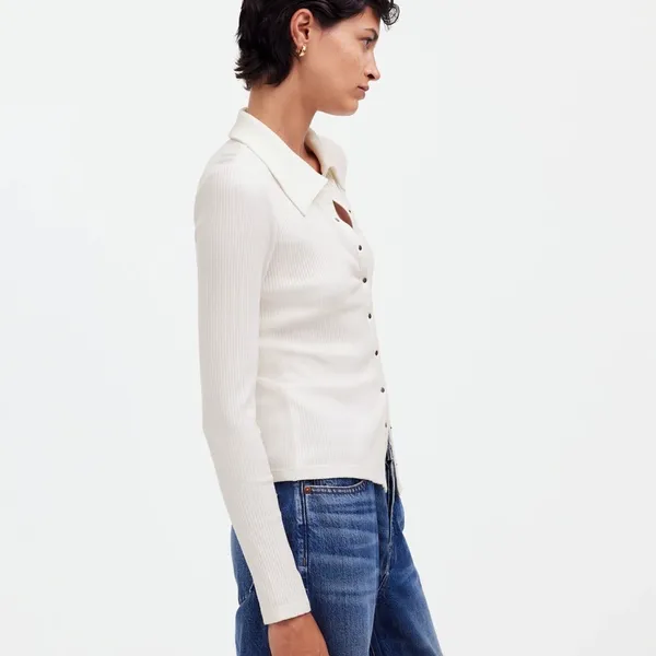 NWT Madewell Winter White Snap-Front Cardigan Sweater Top Size Medium - Image 4