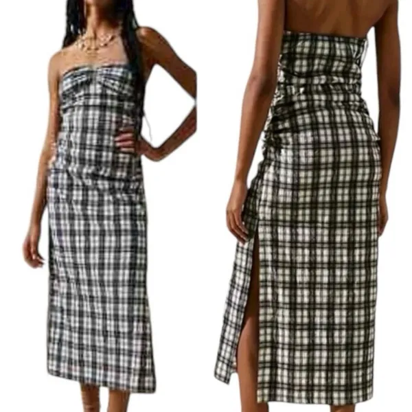 Free People Brandie Plaid Strapless Midi Dress Size Small - Image 3