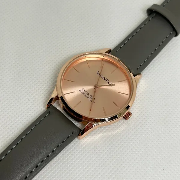 Monroe classic watch 36mm rose gold tone leather band like new running - Image 2