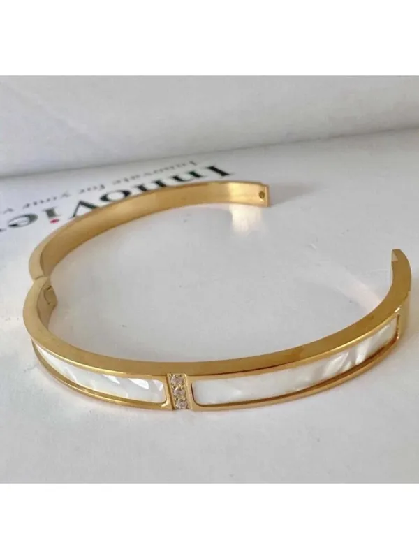 Gold Plated bangle Bracelet Mother Of Pearl Crystals stainless steel jewelry - Image 9