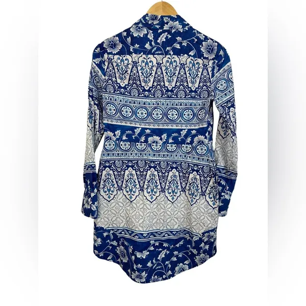 Anthropologie printed‎ v-neck buttonfront shirtdress blue white size XS NEW - Image 9