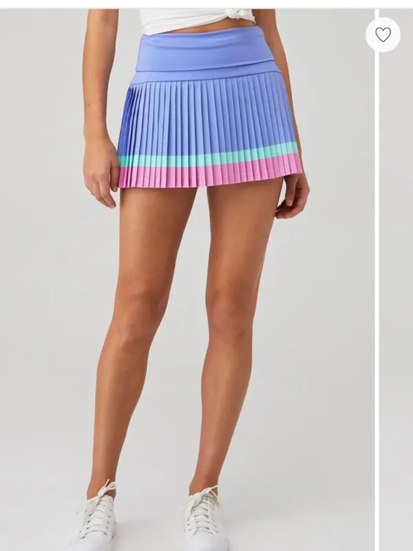 Target Aralina blue & pink striped pleated mini tennis gold skirt sz L #preppy #tennis #oldmoney - Image 2