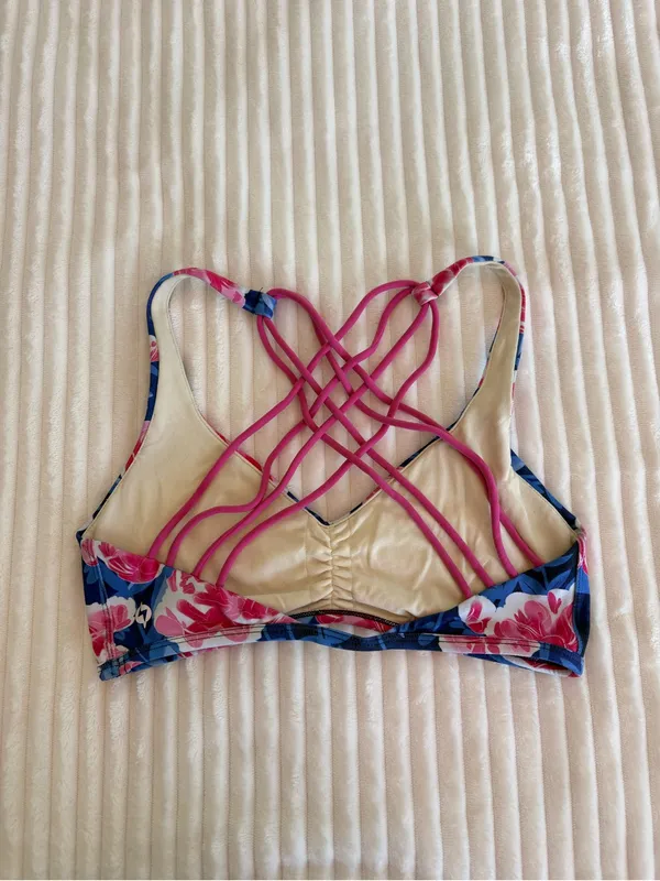 Popflex Floral Blue & Pink Strappy Sports Bra Size 8 - Image 2