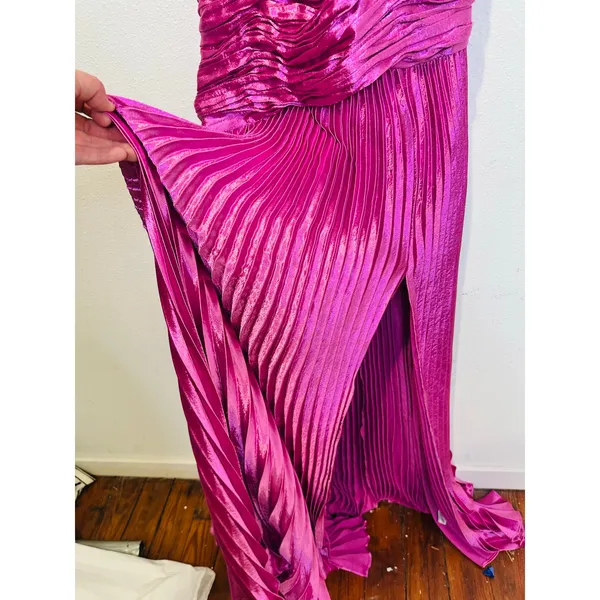 NWT AIIFOS Magenta Pink Surplice V-Neck Sleeveless Pleated Metallic Maxi Dress 2 - Image 6