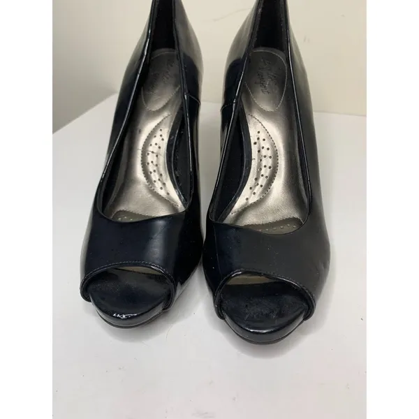 Dexflex Comfort Klue Womens Size 6.5 Open Toe Heel Shoes Black Shiny - Image 2