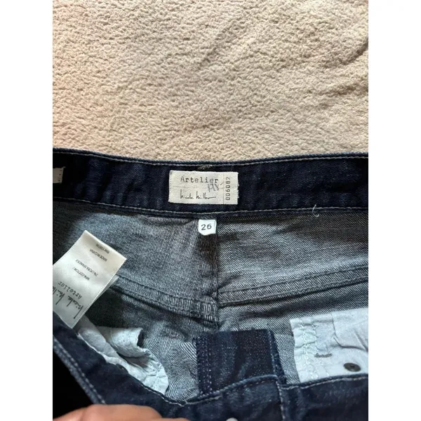 ARTELIER Nicole Miller Sullivan Dark Wash Wide Leg Crop‎ Raw Hem Denim Jeans 26 - Image 5