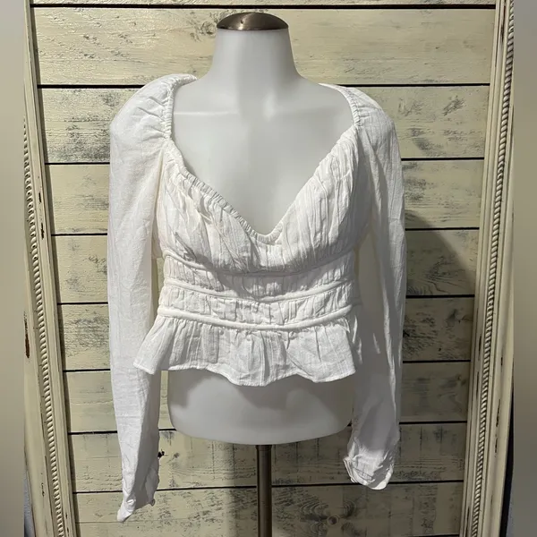 Free People chloe puff sleeve blouse in white Size Medium - Image 2