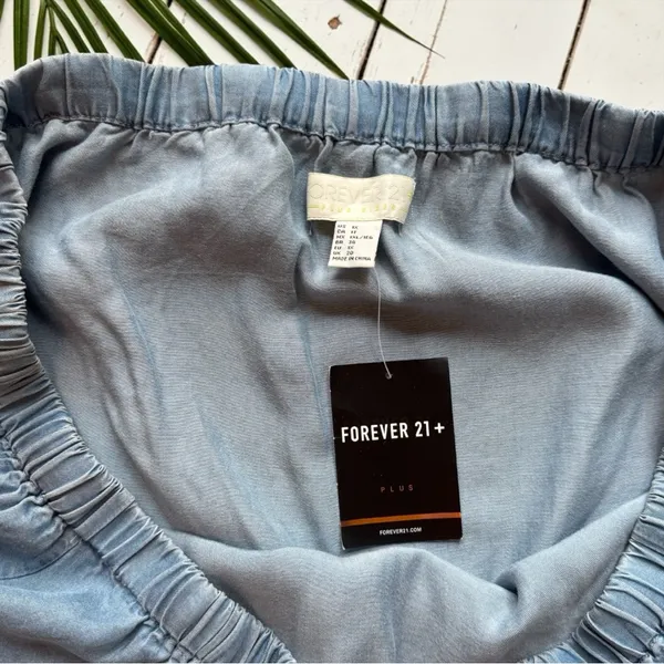 Forever 21+ Off-Shoulder Chambray Dress | Light Wash Denim Look | Size 1X | NWT - Image 11
