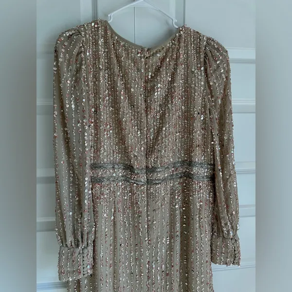 Mac Duggal Sequined‎ V Neck Bishop Sleeve Midi Dress 93593 - Image 9