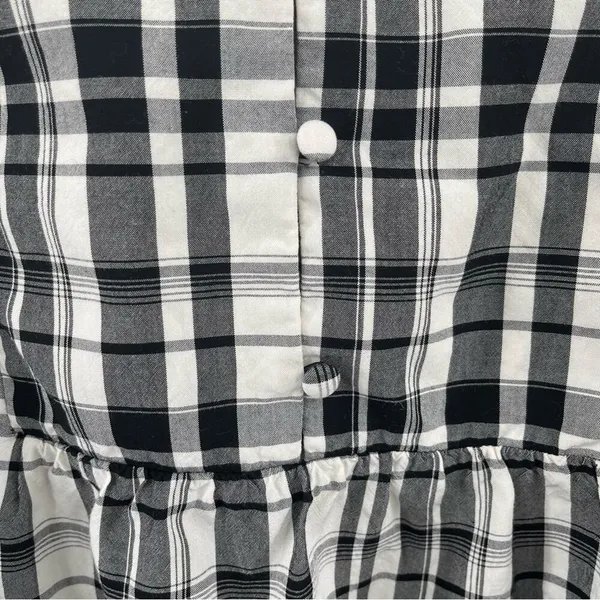 LOFT ANN TAYLOR Top Peplum Plaid Blouson Henley B&W Business Casual Size Small - Image 6