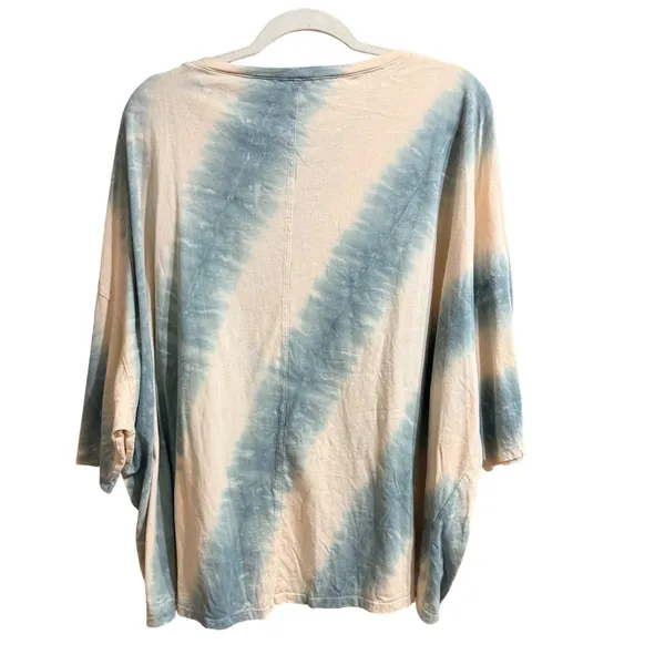 Easel Women Large Blue Cream Tie Dye Oversized Cotton T-Shirt Top - Image 2