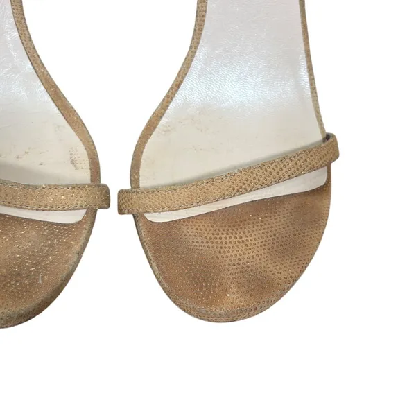 Stuart‎ Weitzman Nude Tan Textured Leather Stiletto Sandals Heels size 9 - Image 4