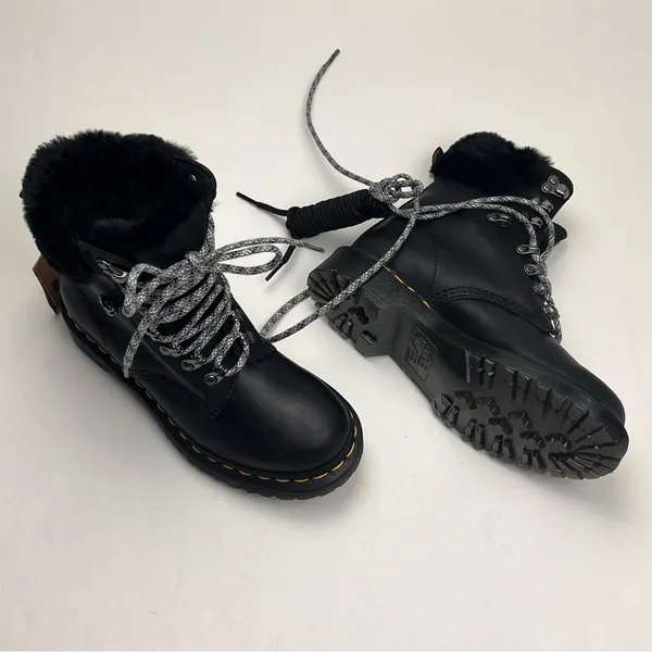Dr. Martens 1460 Serena Collar Combat Boot Black Leather Faux Fur Trim‎ SZ 5 NEW - Image 6