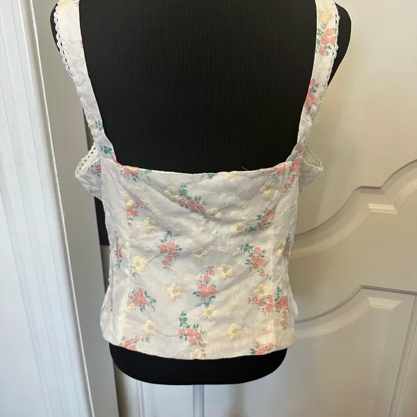 Altar’d State Embroidered Floral Cream Sleeveless Top Hook & Eye Corset NWOT - Image 6
