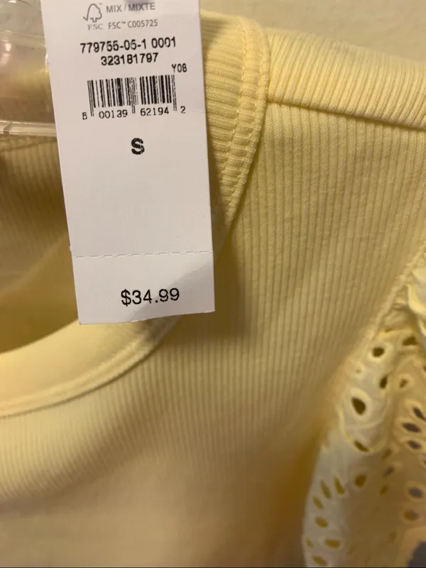 GAP Pale Yellow Eyelet Flutter Sleeve Tee - Image 5