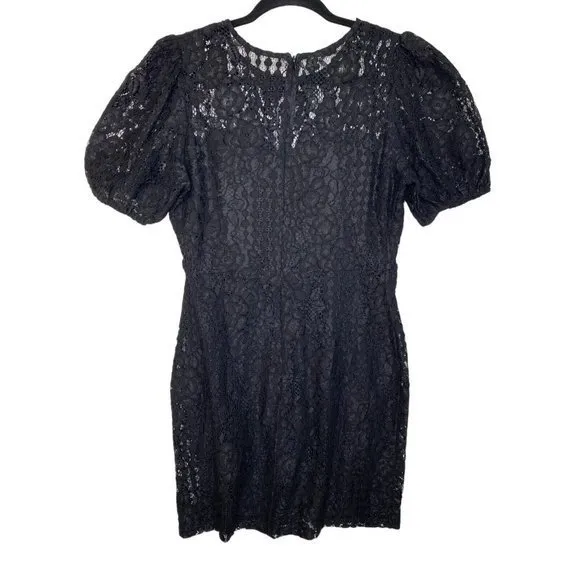 Lulus Not a Secret Black Lace Puff Sleeve Mini Dress Sz Large Lined‎ Business - Image 3