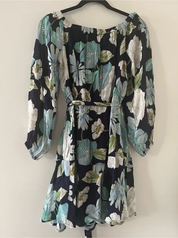 Loft Blue Tropical Floral Mini Dress Medium Resort Vacation Beach Summer Cruise - Image 6