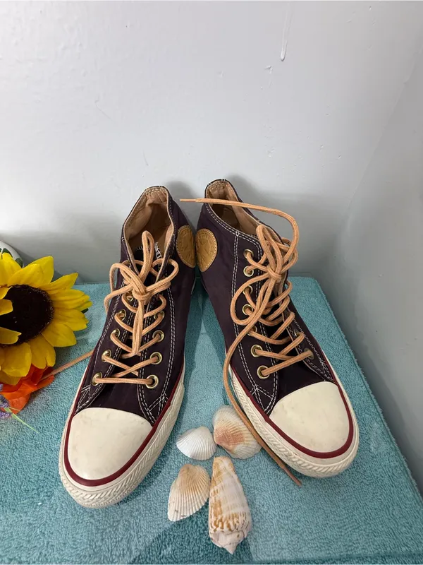 Converse Chuck Taylor High Top Sneakers in Dark Plum with Tan Laces - Image 3